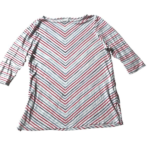 J. Jill Womens Tunic Top Large White Red Blue Stripe Elbow Sleeves Rayon Lyocell - Picture 1 of 10